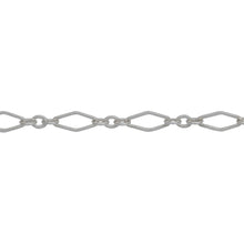Load image into Gallery viewer, Chain by Foot. Sterling Silver 3.2mm Width by 6.8mm Length Flat Elongated Diamond Link Followed by Three of 2.1mm Width by 2.6mm Length Small Oval Links, Long and Short Chain. Price per: 1 Foot.
