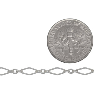 Sterling Silver 3.2mm Width by 6.8mm Length Flat Elongated Diamond Link Followed by Three of 2.1mm Width by 2.6mm Length Small Oval Links, Long and Short Chain. Price per: 1 Foot.