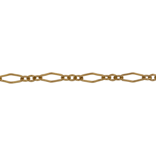 Chain by Foot. 14kt Gold Filled 3.2mm Width by 6.8mm Length Flat Elongated Diamond Link Followed by Three of 2.1mm Width by 2.6mm Length Small Oval Links, Long and Short Chain. Price per: 1 Foot.