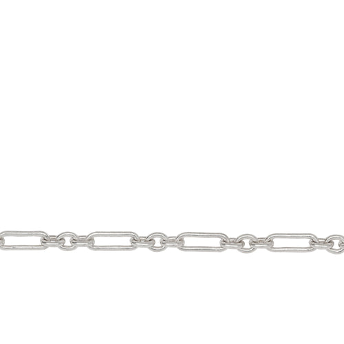 Chain by Foot. Sterling Silver 3.5mm Width by 10.0mm Length Elongated Oval Link Followed by Three of 3.7mm Width by 4.5mm Length Small Oval Links, Long and Short Chain. Price per: 1 Foot.