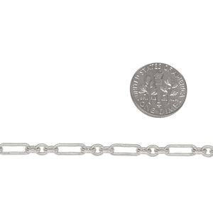 Sterling Silver 3.5mm Width by 10.0mm Length Elongated Oval Link Followed by Three of 3.7mm Width by 4.5mm Length Small Oval Links, Long and Short Chain. Price per: 1 Foot.