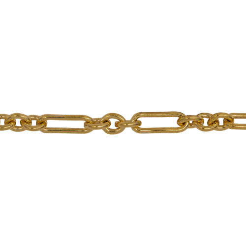 Chain by Foot. 14kt Gold Filled 3.5mm Width by 10.0mm Length Elongated Oval Link Followed by Three of 3.7mm Width by 4.5mm Length Small Oval Links, Long and Short Chain. Price per: 1 Foot.