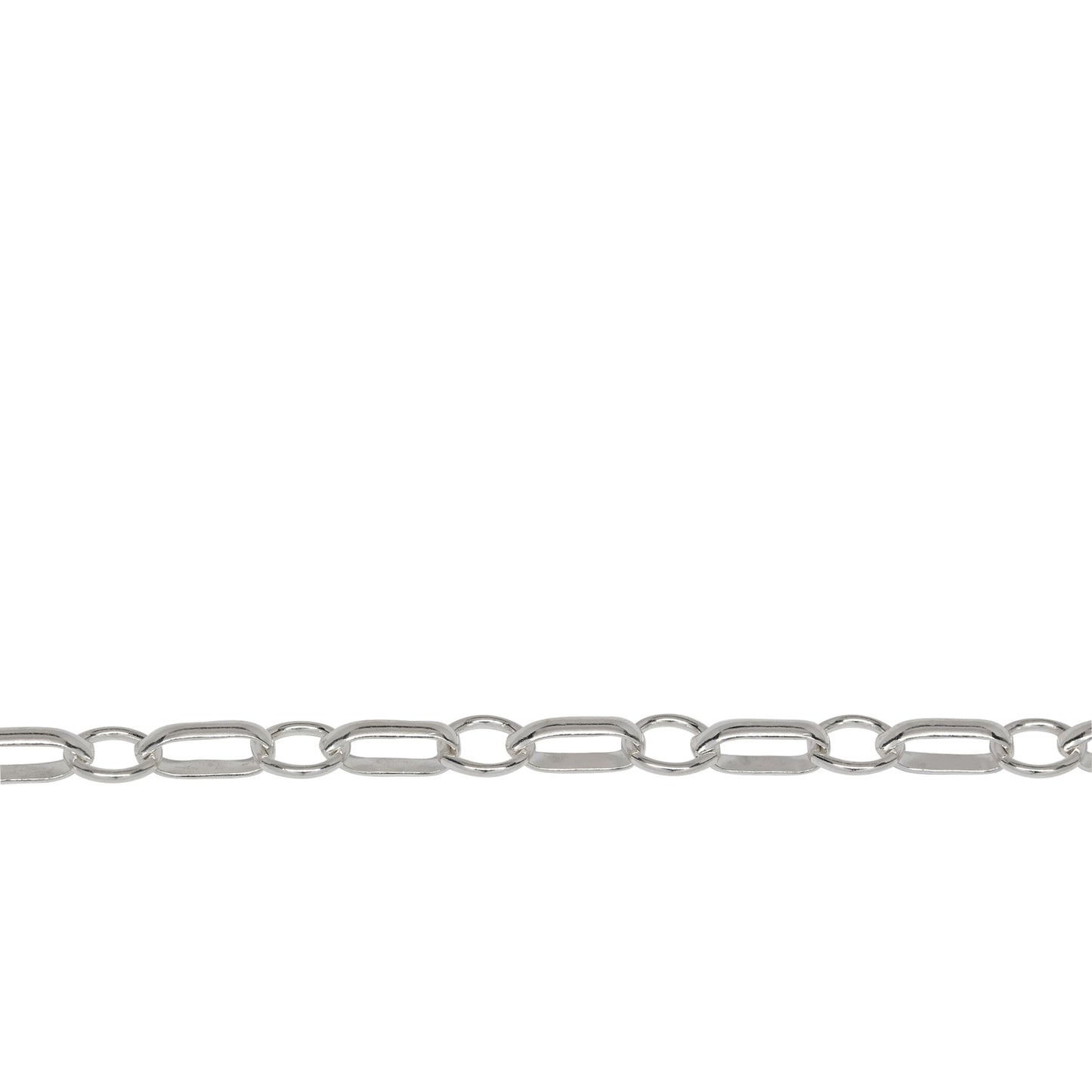 Chain by Foot. Sterling Silver 3.5mm Width by 7.7mm Length Oval Rolo Link Followed by 5.5mm Circle Link, South West Chain. Price per: 1 Foot.