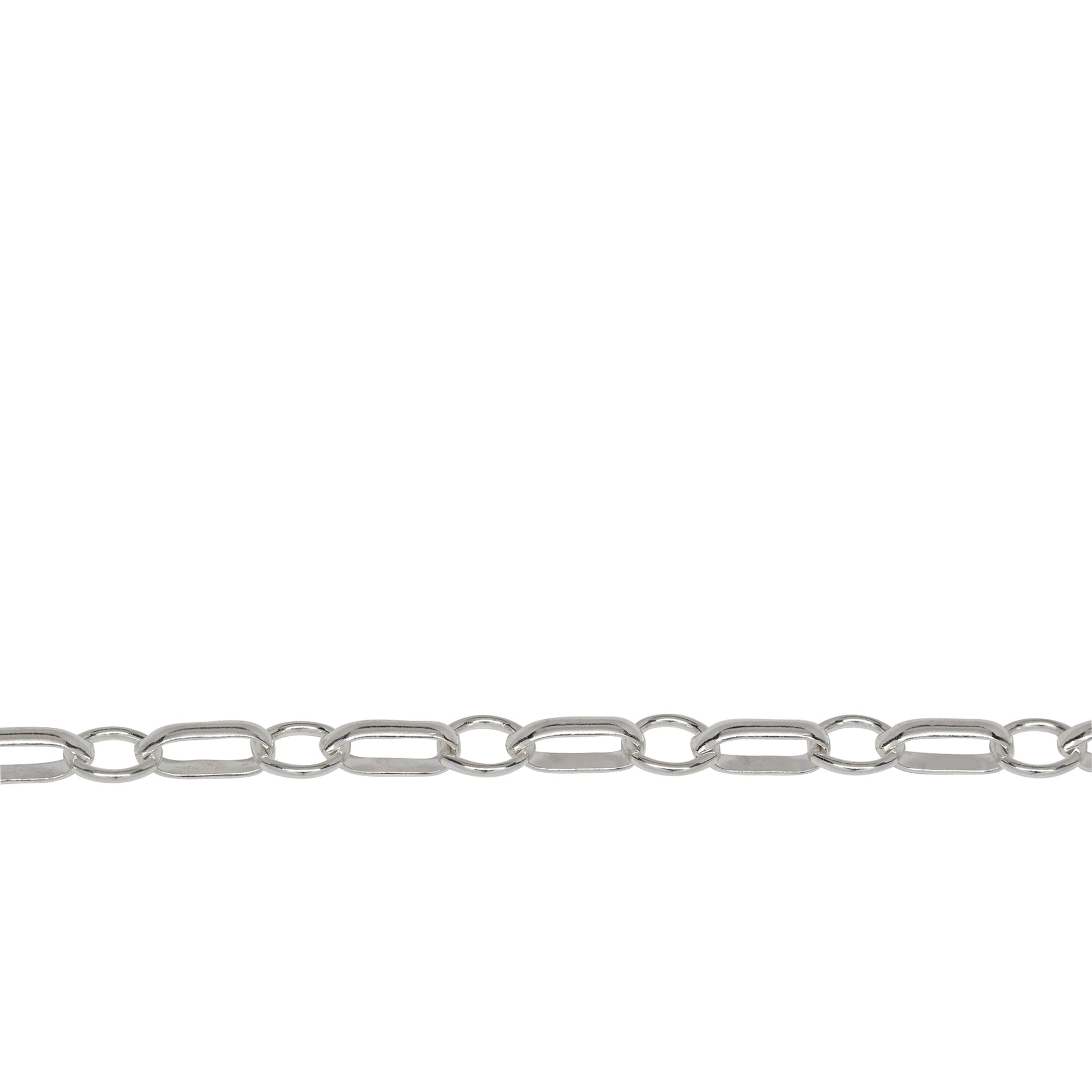 Chain by Foot. Sterling Silver 3.5mm Width by 7.7mm Length Oval Rolo Link Followed by 5.5mm Circle Link, South West Chain. Price per: 1 Foot.