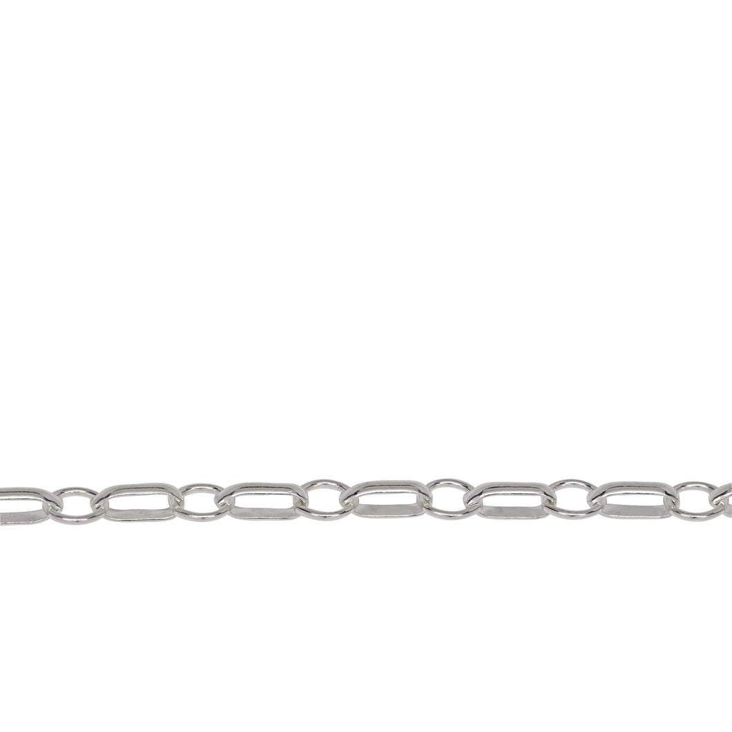 Chain by Foot. Sterling Silver 3.5mm Width by 7.7mm Length Oval Rolo Link Followed by 5.5mm Circle Link, South West Chain. Price per: 1 Foot.