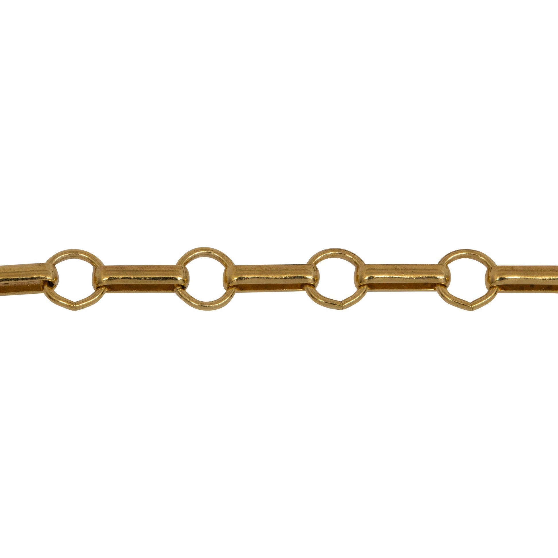 Chain by Foot. 14kt Gold Filled 3.5mm Width by 7.7mm Length Oval Rolo Link Followed by 5.5mm Circle Link, South West Chain. Price per: 1 Foot.