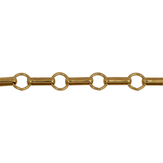 Chain by Foot. 14kt Gold Filled 3.5mm Width by 7.7mm Length Oval Rolo Link Followed by 5.5mm Circle Link, South West Chain. Price per: 1 Foot.