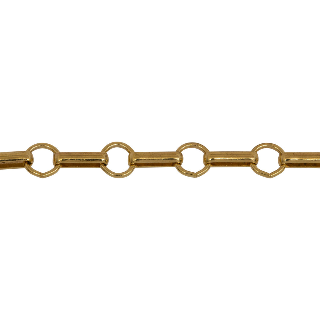 Chain by Foot. 14kt Gold Filled 3.5mm Width by 7.7mm Length Oval Rolo Link Followed by 5.5mm Circle Link, South West Chain. Price per: 1 Foot.