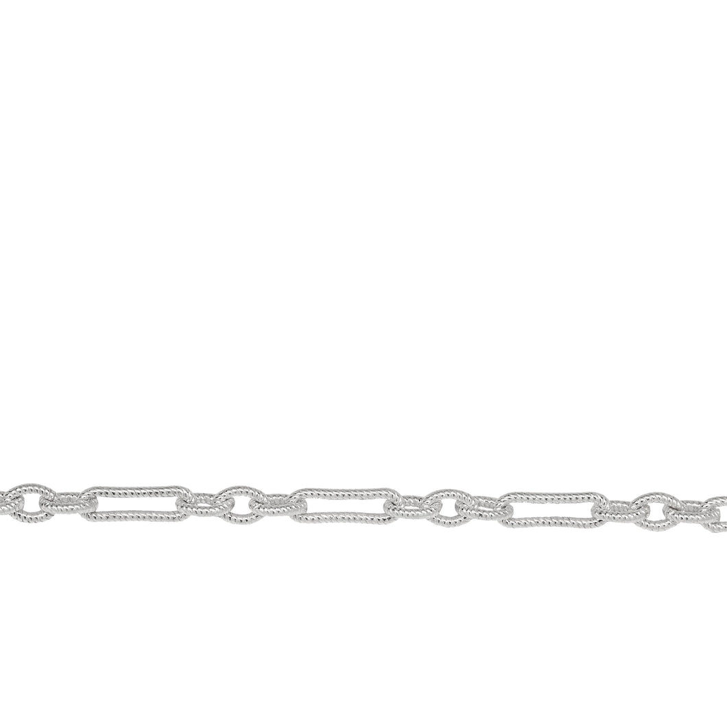 Chain by Foot. Sterling Silver 3.2mm Width by 10.0mm Length Twisted Elongated Oval Link Followed by 3.7mm Width by 4.9mm Length Three of Twisted Smaller Oval Links, Long and Short Chain. Price per: 1 Foot.