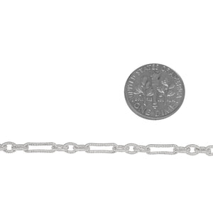 Sterling Silver 3.2mm Width by 10.0mm Length Twisted Elongated Oval Link Followed by 3.7mm Width by 4.9mm Length Three of Twisted Smaller Oval Links, Long and Short Chain. Price per: 1 Foot.