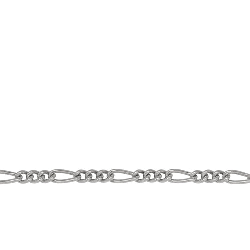 Chain by Foot. Sterling Silver 3.5mm Width by 8.2mm Length Long Oval Curb Link Followed by 3.3mm Width by 4.0mm Length Three Short Oval Curb Links, Figaro Chain. . Price per: 1 Foot.