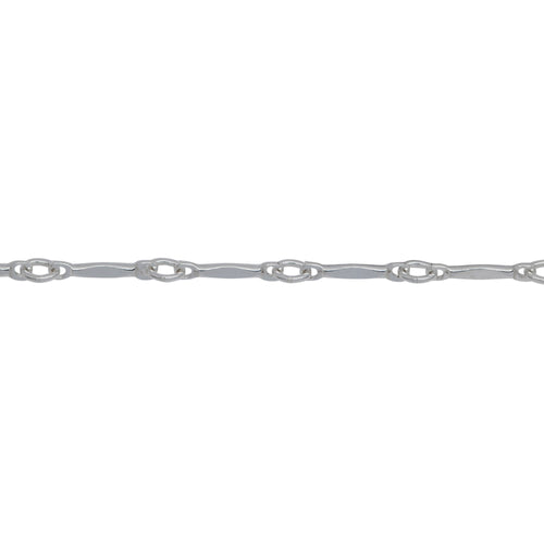 Chain by Foot. Sterling Silver 1.5mm Width by 9.5mm Length Dapped Bar Connected to 2.4mm Width by 2.9mm Length Closed Oval Link, Bar Chain. Price per: 1 Foot.