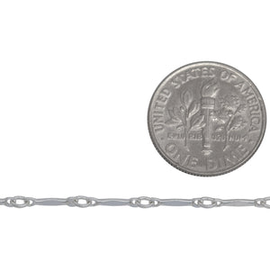 Sterling Silver 1.5mm Width by 9.5mm Length Dapped Bar Connected to 2.4mm Width by 2.9mm Length Closed Oval Link, Bar Chain. Price per: 1 Foot.