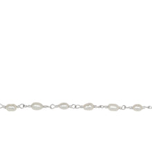 Load image into Gallery viewer, Chain by Foot. Brass Silver Plated 3.0mm Width by 5.0mm Length Fresh Water White Rice Pearl Chain. Price per: 1 Inch.
