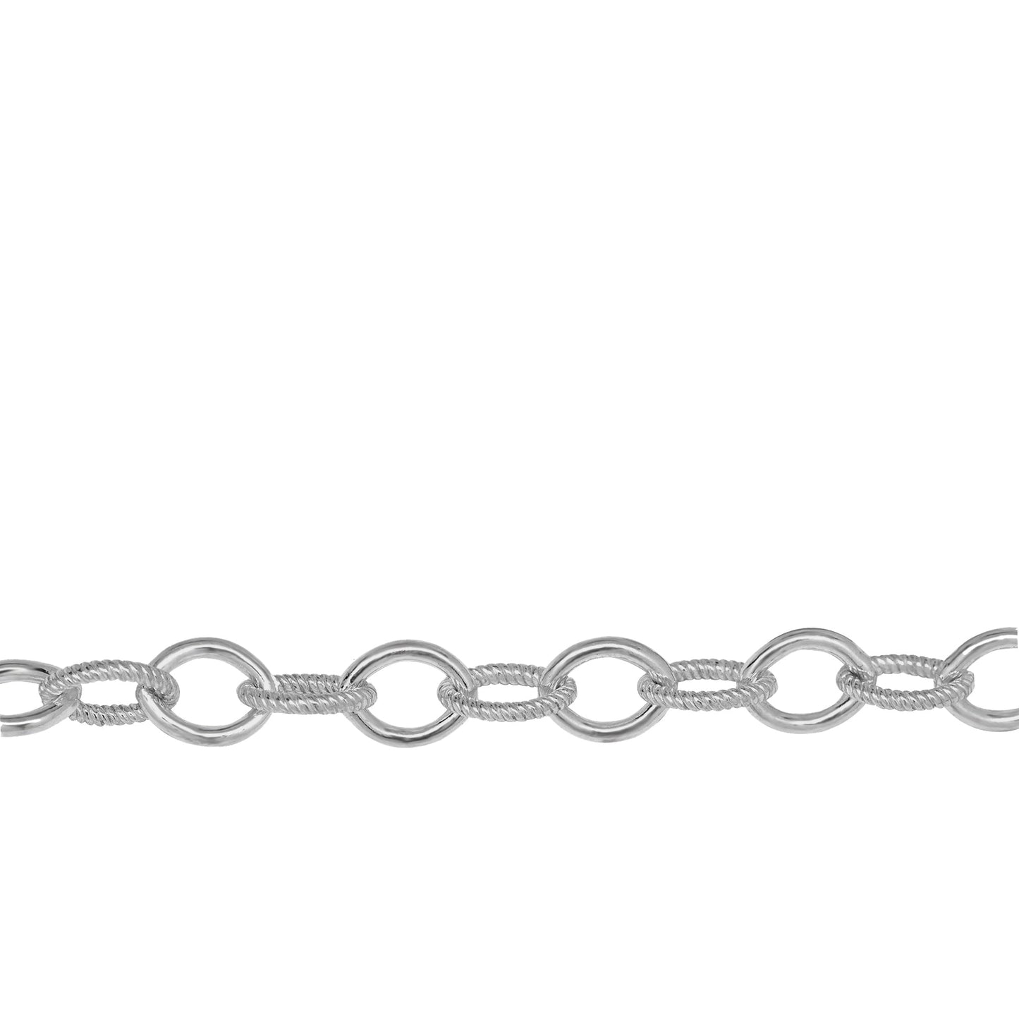 Chain by Foot. Sterling Silver 6.1mm Width by 8.1mm Length Twisted and Plain Wire Cable Chain. Price per: 1 Foot.