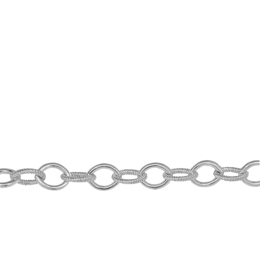 Chain by Foot. Sterling Silver 6.1mm Width by 8.1mm Length Twisted and Plain Wire Cable Chain. Price per: 1 Foot.