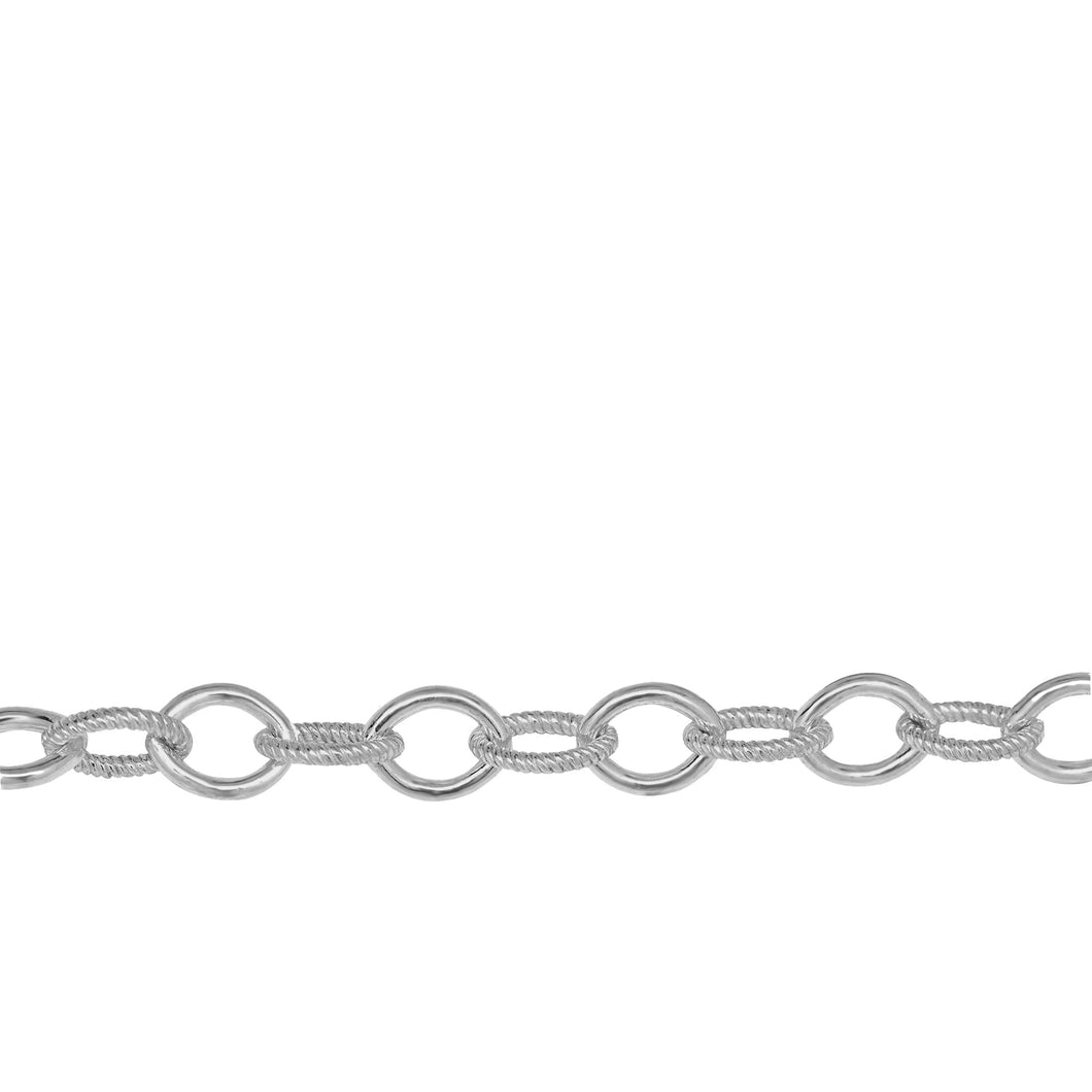 Chain by Foot. Sterling Silver 6.1mm Width by 8.1mm Length Twisted and Plain Wire Cable Chain. Price per: 1 Foot.