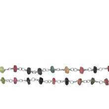 Load image into Gallery viewer, Chain by Foot. Brass Silver Plated 3.0mm Width / Length Natural Hand Cut Watermelon Tourmaline Gem Stone Chain. Price per: 1 Inch.
