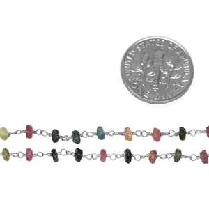 Brass Silver Plated 3.0mm Width / Length Natural Hand Cut Watermelon Tourmaline Gem Stone Chain. Price per: 1 Inch.