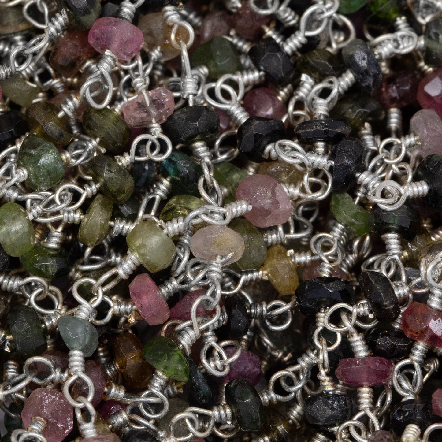 Brass Silver Plated 3.0mm Width / Length Natural Hand Cut Watermelon Tourmaline Gem Stone Chain. Price per: 1 Inch.