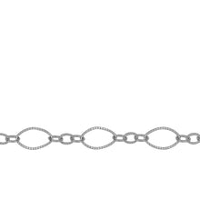 Load image into Gallery viewer, Chain by Foot. Sterling Silver One of 6.8mm Width by 11.0mm Length, Larger Corrugated Oval Link Followed by Three of 3.5mm Width by 4.7mm Length Smaller Links with Middle Smaller Link Being Corrugated, Long and Short Chain. Price per: 1 Foot.
