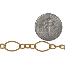 Load image into Gallery viewer, 14kt Gold Filled One of 6.8mm Width by 11.0mm Length, Larger Corrugated Oval Link Followed by Three of 3.5mm Width by 4.7mm Length Smaller Links with Middle Smaller Link Being Corrugated, Long and Short Chain. Price per: 1 Foot.
