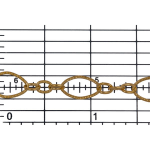 14kt Gold Filled One of 6.8mm Width by 11.0mm Length, Larger Corrugated Oval Link Followed by Three of 3.5mm Width by 4.7mm Length Smaller Links with Middle Smaller Link Being Corrugated, Long and Short Chain. Price per: 1 Foot.