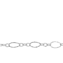 Load image into Gallery viewer, Chain by Foot. Sterling Silver One of 6.8mm Width by 11.0mm Length, Larger Hammered Oval Link Followed by Three of 3.5mm Width by 4.7mm Length Smaller Links with Middle Smaller Link Being Hammered, Long and Short Chain. Price per: 1 Foot.
