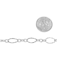 Load image into Gallery viewer, Sterling Silver One of 6.8mm Width by 11.0mm Length, Larger Hammered Oval Link Followed by Three of 3.5mm Width by 4.7mm Length Smaller Links with Middle Smaller Link Being Hammered, Long and Short Chain. Price per: 1 Foot.
