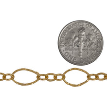 Load image into Gallery viewer, 14kt Gold Filled One of 6.8mm Width by 11.0mm Length, Larger Hammered Oval Link Followed by Three of 3.5mm Width by 4.7mm Length Smaller Links with Middle Smaller Link Being Hammered, Long and Short Chain. Price per: 1 Foot.
