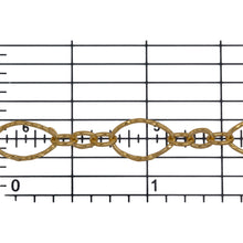 Load image into Gallery viewer, 14kt Gold Filled One of 6.8mm Width by 11.0mm Length, Larger Hammered Oval Link Followed by Three of 3.5mm Width by 4.7mm Length Smaller Links with Middle Smaller Link Being Hammered, Long and Short Chain. Price per: 1 Foot.
