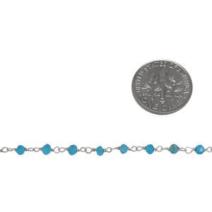 Brass Silver Plated 2.0mm to 3.0mm Width / Length Natural Turquoise Gem Stone Chain. Price per: 1 Inch.