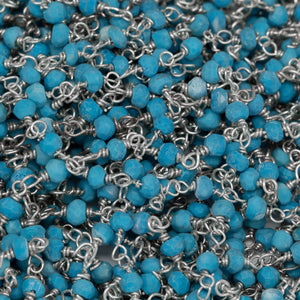 Brass Silver Plated 2.0mm to 3.0mm Width / Length Natural Turquoise Gem Stone Chain. Price per: 1 Inch.