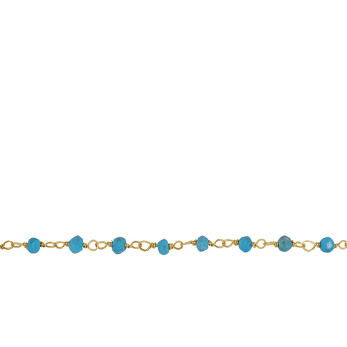 Chain by Foot. Brass Gold Plated / Vermiel 2.0mm to 3.0mm Width / Length Natural Turquoise Gem Stone Chain. Price per: 1 Inch.