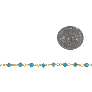 Brass Gold Plated / Vermiel 2.0mm to 3.0mm Width / Length Natural Turquoise Gem Stone Chain. Price per: 1 Inch.