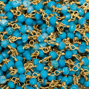 Brass Gold Plated / Vermiel 2.0mm to 3.0mm Width / Length Natural Turquoise Gem Stone Chain. Price per: 1 Inch.