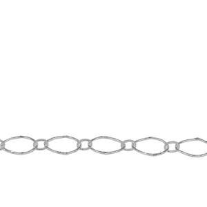 Sterling Silver 7.0mm Width by 11.0mm Length, Larger Hammered Oval Link Connected to 3.4mm Width by 4.6mm Length Smaller Smooth Oval Link, Long and Short Chain. Price per: 1 Foot.