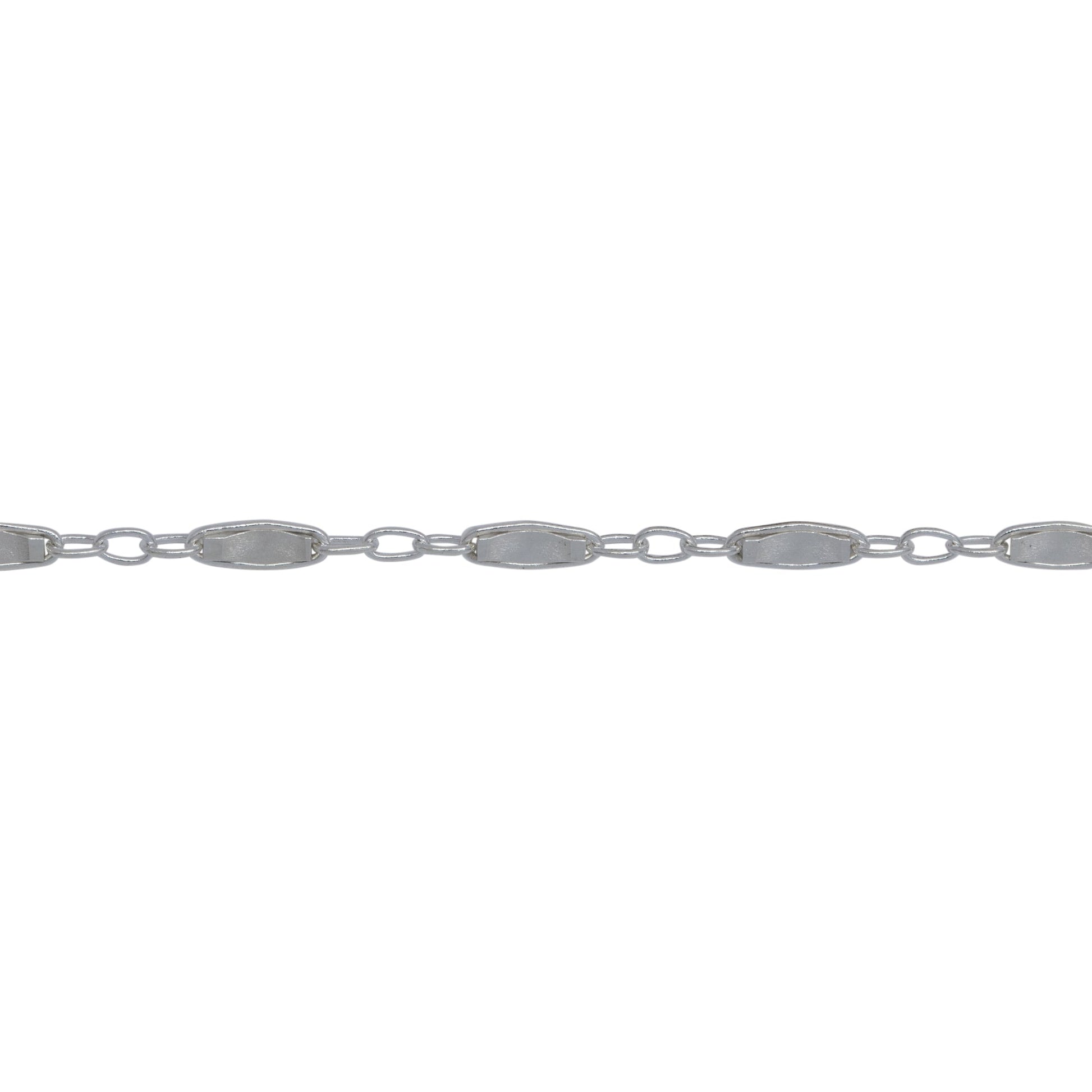 Chain by Foot. Sterling Silver 1.8mm Width by 5.0mm Length, Dapped Bar Link Connected to 1.3mm Width by 1.5mm Length Three Smaller Oval Links, Long and Short Chain / Bar Chain. Price per: 1 Foot.