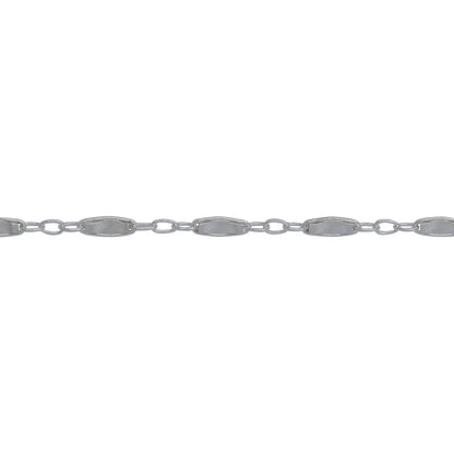 Chain by Foot. Sterling Silver 1.8mm Width by 5.0mm Length, Dapped Bar Link Connected to 1.3mm Width by 1.5mm Length Three Smaller Oval Links, Long and Short Chain / Bar Chain. Price per: 1 Foot.