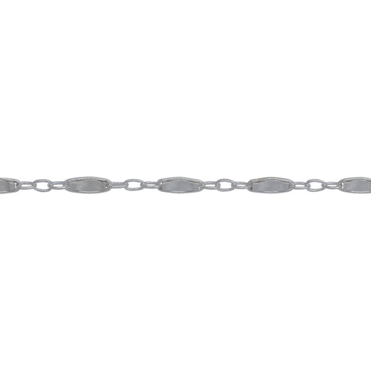 Chain by Foot. Sterling Silver 1.8mm Width by 5.0mm Length, Dapped Bar Link Connected to 1.3mm Width by 1.5mm Length Three Smaller Oval Links, Long and Short Chain / Bar Chain. Price per: 1 Foot.