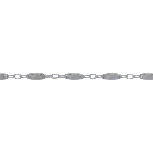 Chain by Foot. Sterling Silver 1.8mm Width by 5.0mm Length, Dapped Bar Link Connected to 1.3mm Width by 1.5mm Length Three Smaller Oval Links, Long and Short Chain / Bar Chain. Price per: 1 Foot.