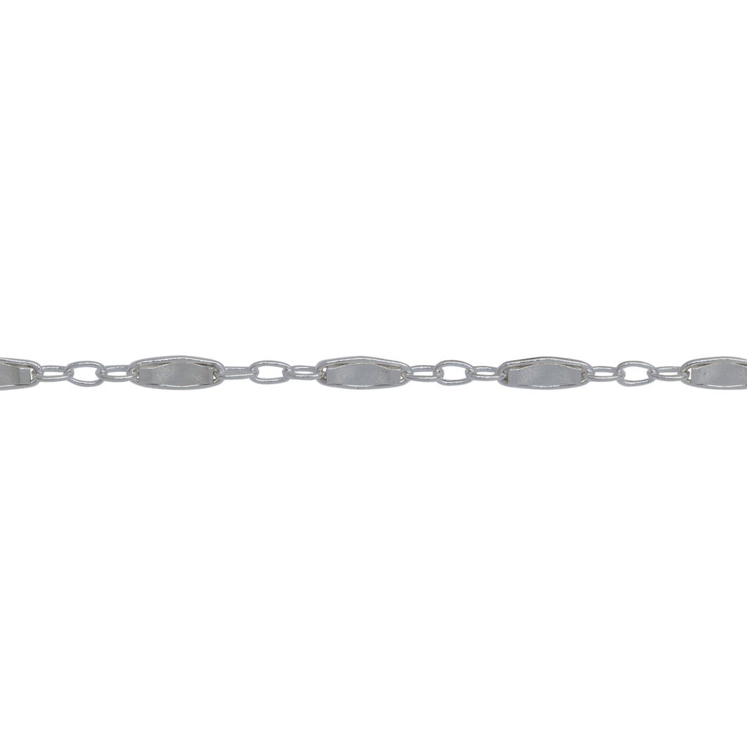 Chain by Foot. Sterling Silver 1.8mm Width by 5.0mm Length, Dapped Bar Link Connected to 1.3mm Width by 1.5mm Length Three Smaller Oval Links, Long and Short Chain / Bar Chain. Price per: 1 Foot.