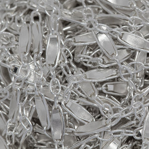 Sterling Silver 1.8mm Width by 5.0mm Length, Dapped Bar Link Connected to 1.3mm Width by 1.5mm Length Three Smaller Oval Links, Long and Short Chain / Bar Chain. Price per: 1 Foot.