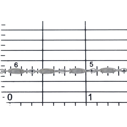 Sterling Silver 1.8mm Width by 5.0mm Length, Dapped Bar Link Connected to 1.3mm Width by 1.5mm Length Three Smaller Oval Links, Long and Short Chain / Bar Chain. Price per: 1 Foot.