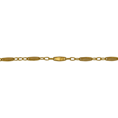 Chain by Foot. 14kt Gold Filled 1.8mm Width by 5.0mm Length, Dapped Bar Link Connected to 1.3mm Width by 1.5mm Length Three Smaller Oval Links, Long and Short Chain / Bar Chain. Price per: 1 Foot.