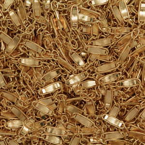 14kt Gold Filled 1.8mm Width by 5.0mm Length, Dapped Bar Link Connected to 1.3mm Width by 1.5mm Length Three Smaller Oval Links, Long and Short Chain / Bar Chain. Price per: 1 Foot.