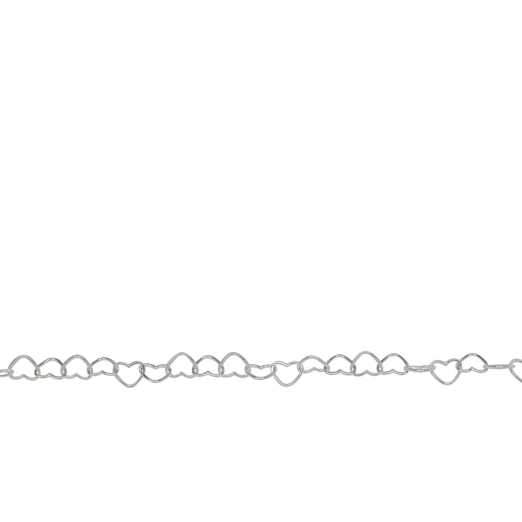 Chain by Foot. Sterling Silver 3.0mm Width by 3.8mm Length, Heart Chain. Price per: 1 Foot.