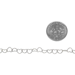 Sterling Silver 3.6mm Width by 4.8mm Length Heart Chain. Price per: 1 Foot.