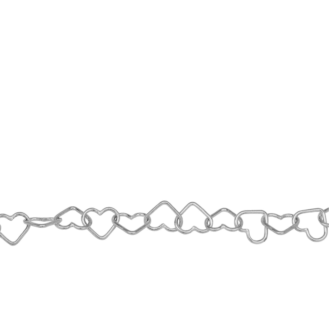 Chain by Foot. Sterling Silver 5.3mm Width by 7.2mm Length, Heart Chain. Price per: 1 Foot.