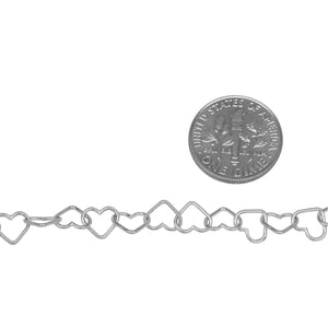 Sterling Silver 5.3mm Width by 7.2mm Length, Heart Chain. Price per: 1 Foot.